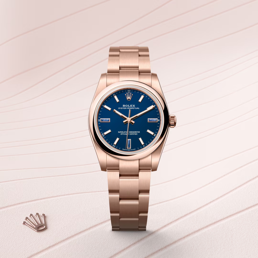 Rolex Oyster Perpetual 34 Oyster, 34 mm, zlatá Everose