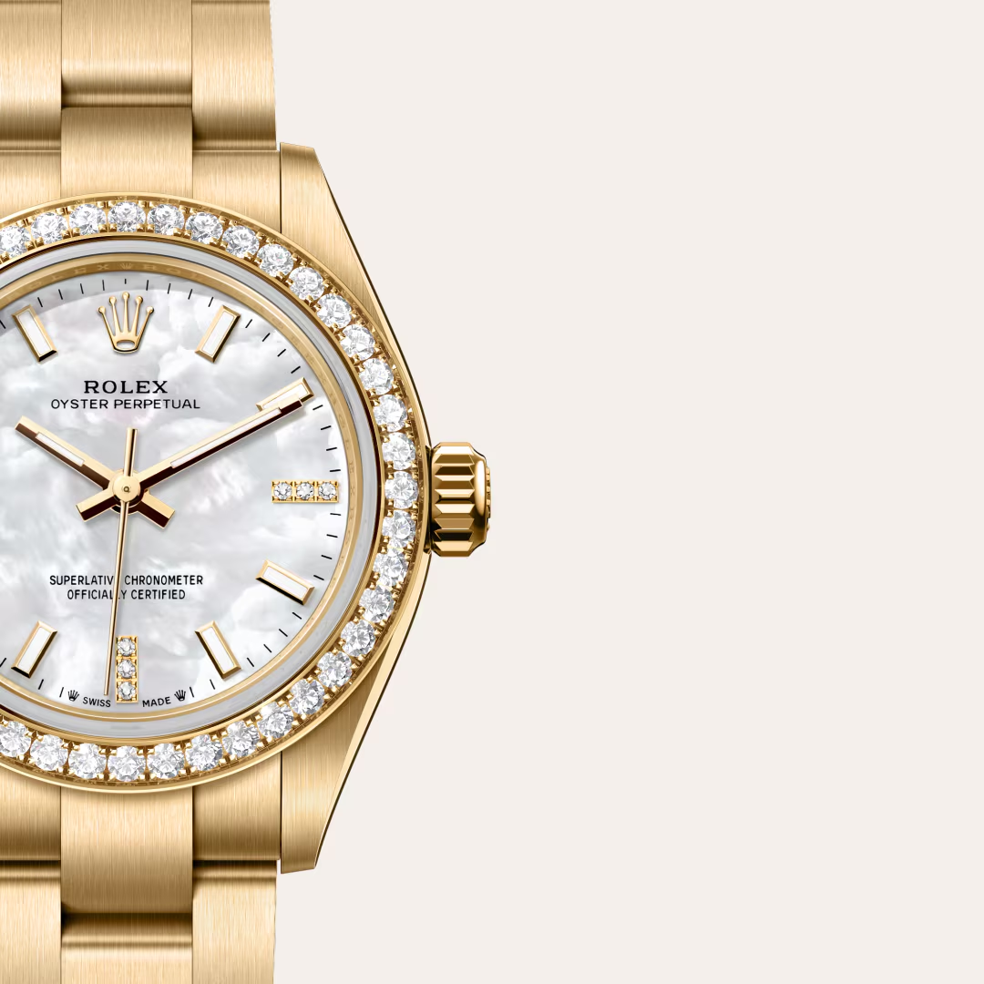 Rolex Oyster Perpetual 28 Oyster, 28 mm, žluté zlato a diamanty