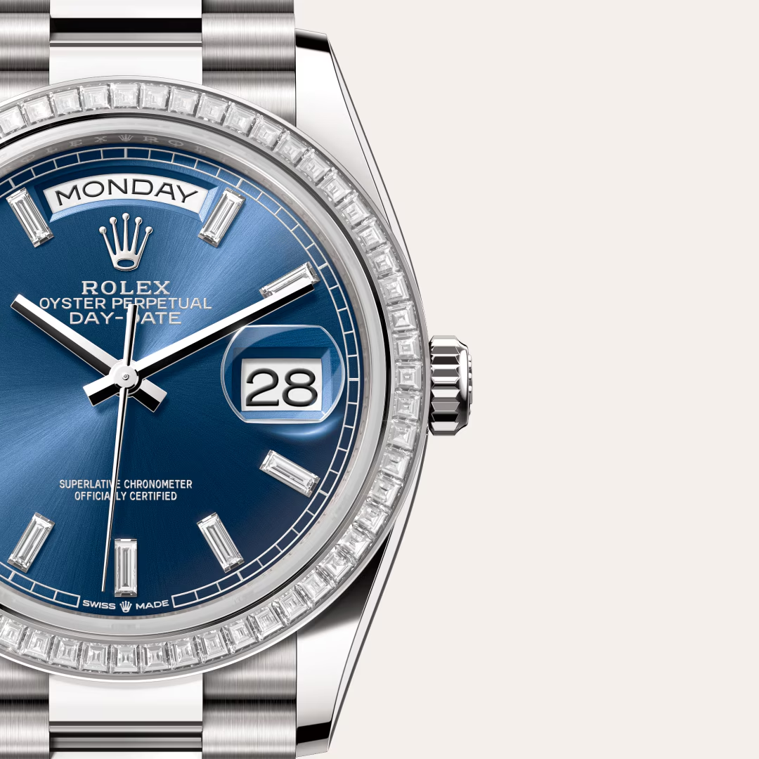 Rolex Day-Date 36 Oyster, 36 mm, bílé zlato a diamanty