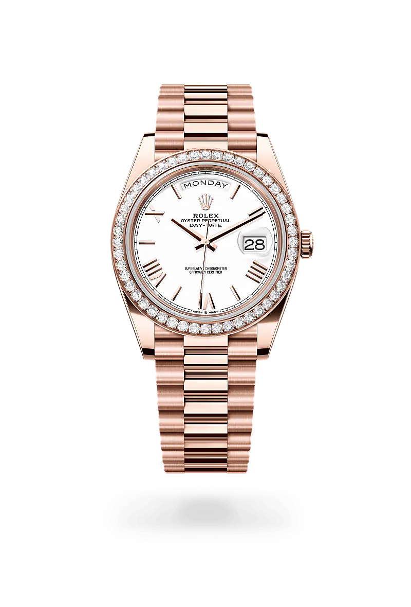 Rolex Day-Date 40 Oyster, 40 mm, růžové zlato a diamanty