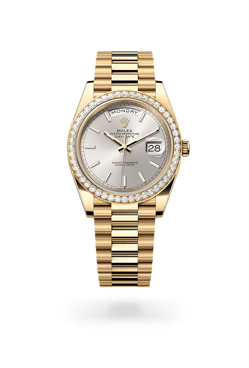Rolex Day-Date 40 Oyster, 40 mm, žluté zlato a diamanty