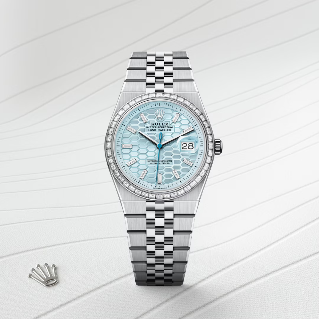 Rolex Land-Dweller Oyster, 36 mm, platina a diamanty