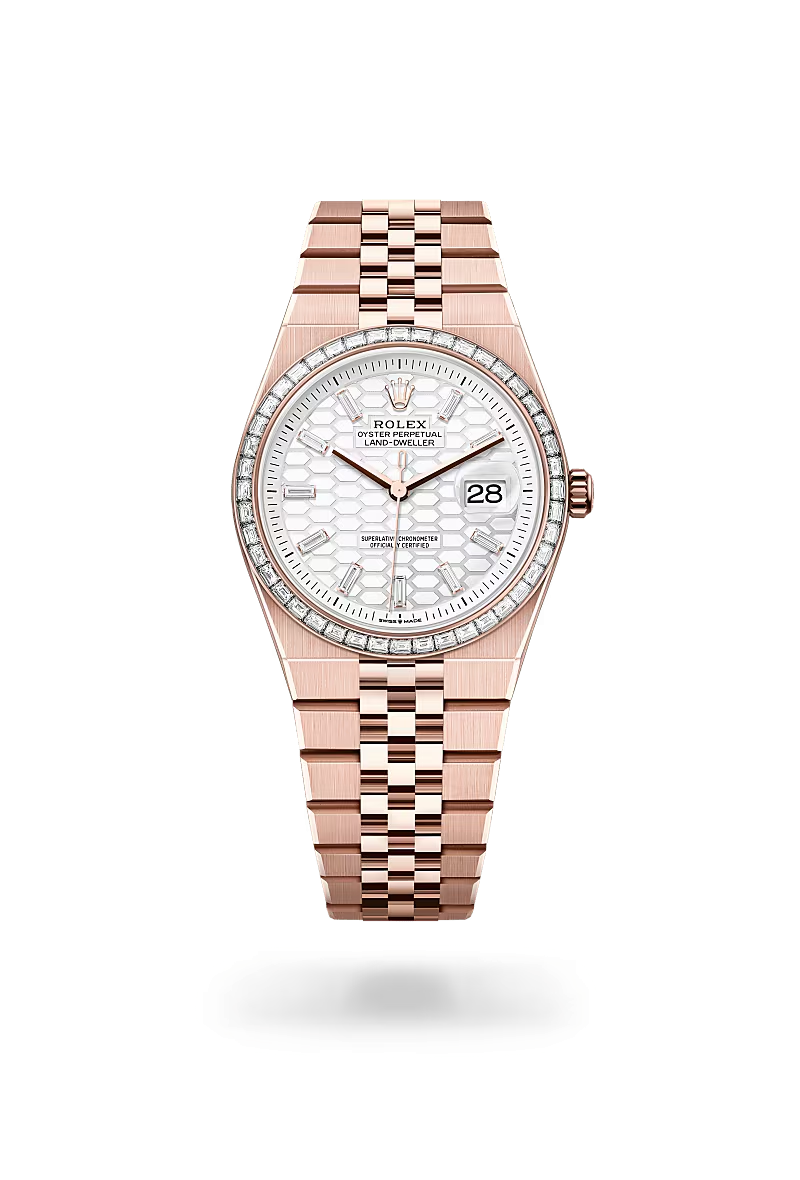 Rolex Land-Dweller Oyster, 36 mm, růžové zlato a diamanty