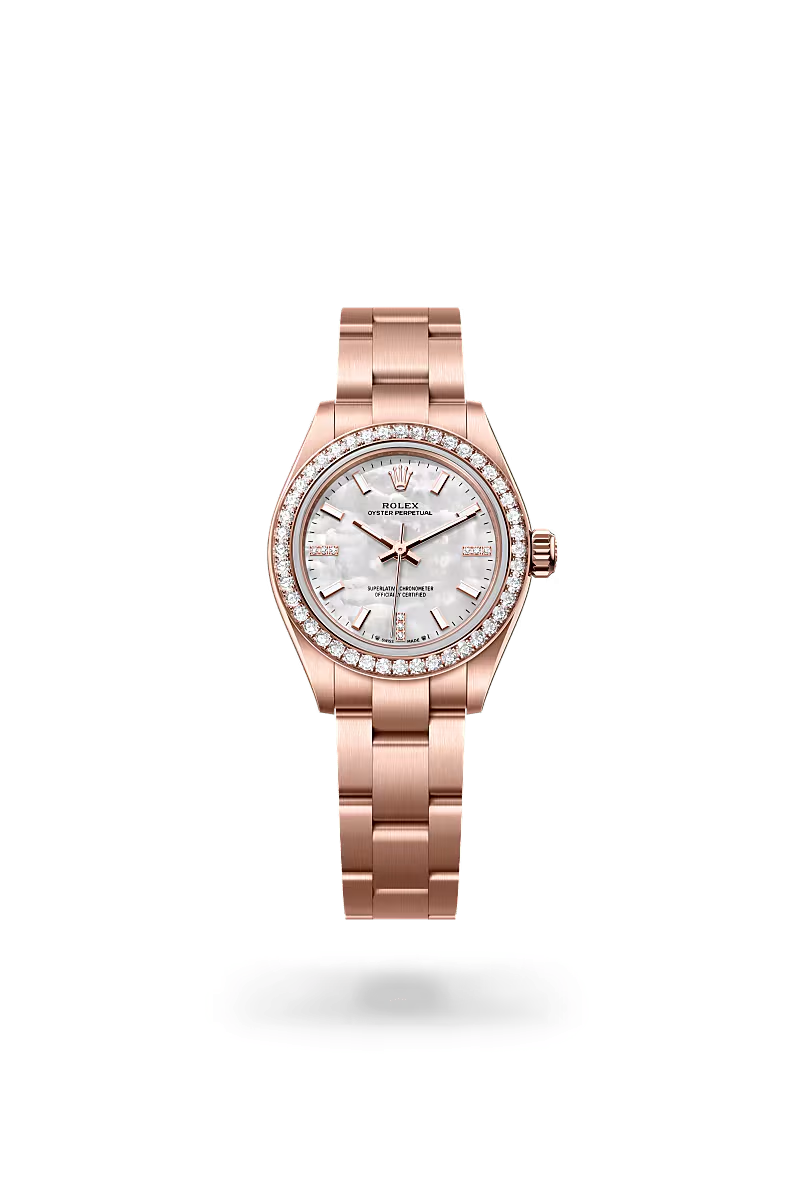Rolex Oyster Perpetual 28 Oyster, 28 mm, růžové zlato a diamanty