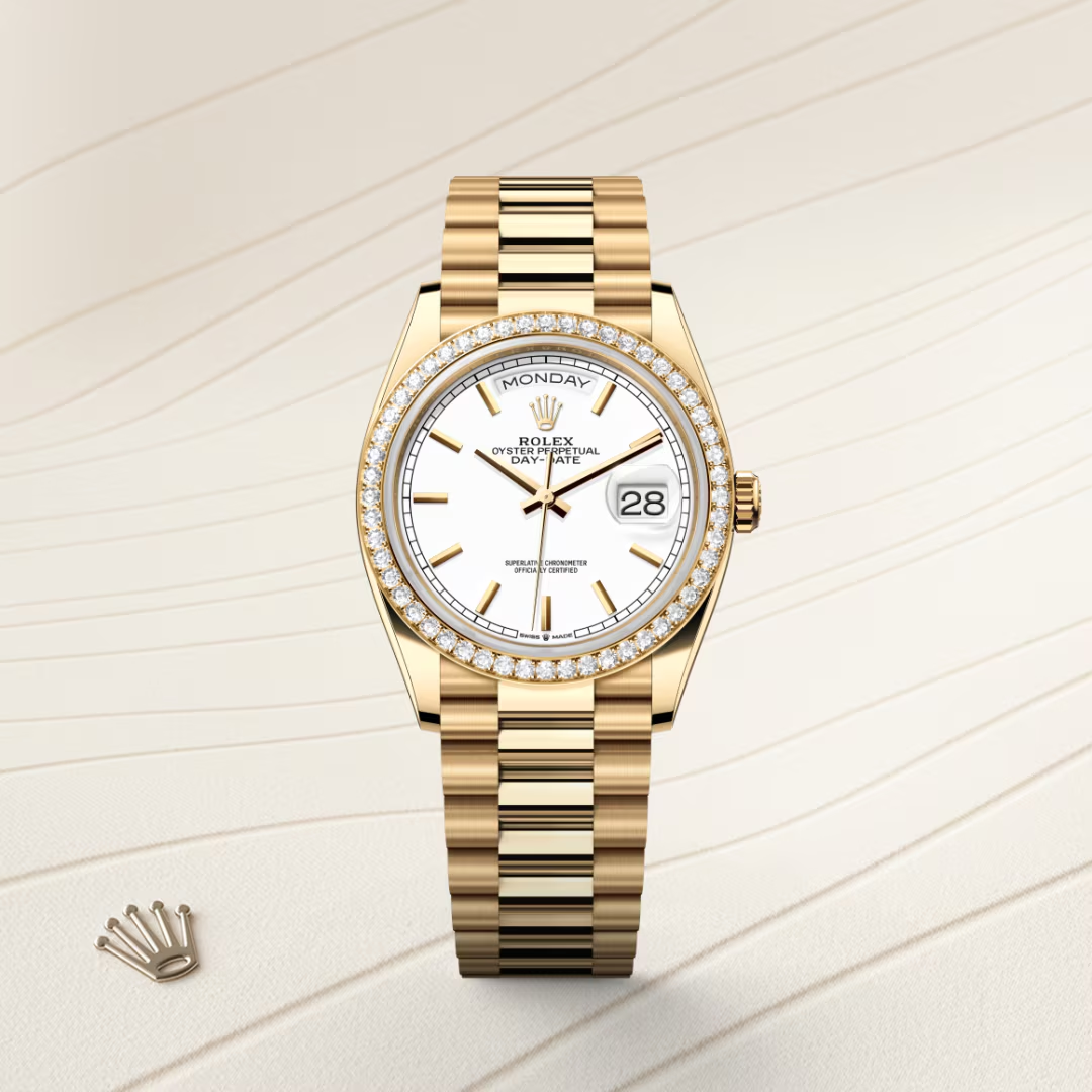 Rolex Day-Date 36 Oyster, 36 mm, žluté zlato a diamanty