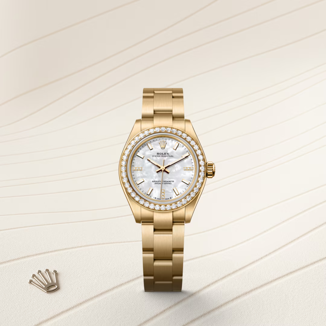 Rolex Oyster Perpetual 28 Oyster, 28 mm, žluté zlato a diamanty