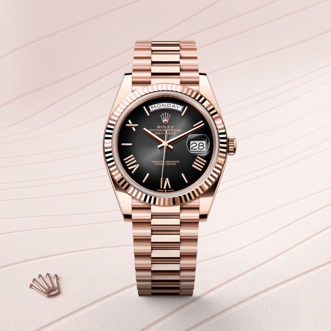 Rolex Day-Date 40 Oyster, 40 mm, zlatá Everose