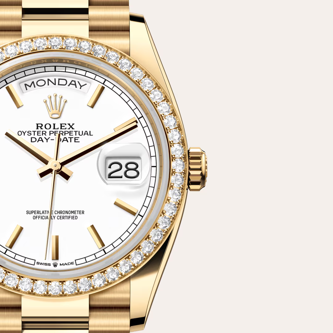 Rolex Day-Date 36 Oyster, 36 mm, žluté zlato a diamanty