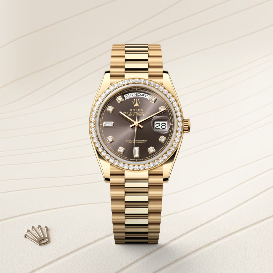 Rolex Date-Date 36 M128348RBR-0005 Oyster, 36 mm, žluté zlato a diamanty