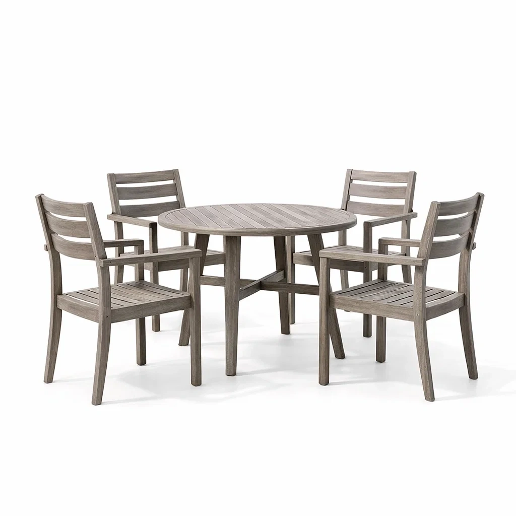 Set tavolo e sedie rotondo in Legno Grigio-HOMESOOTHE