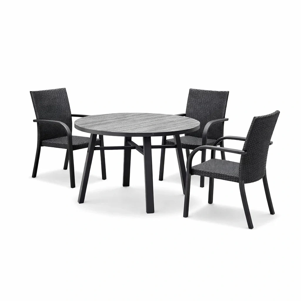 Set tavolo e sedie rotondo in Alluminio e Polyrattan Nero-HOMESOOTHE