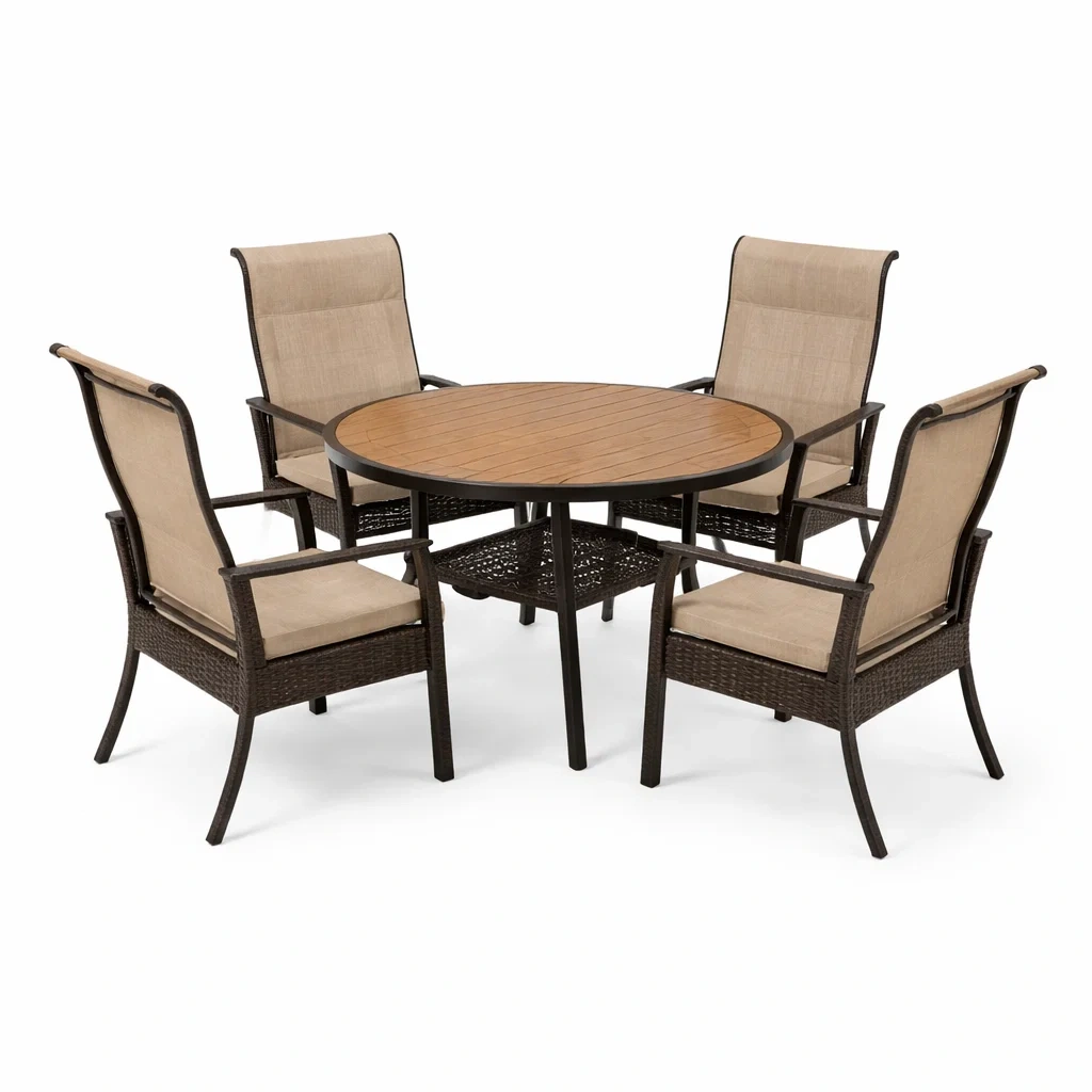 Set tavolo e sedie rotondo in Rattan e Metallo con Quattro Sedie-HOMESOOTHE