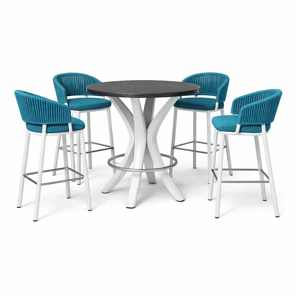 Set tavolo e sgabelli da bar rotondo in Metallo e Poliestere Blu-HOMESOOTHE