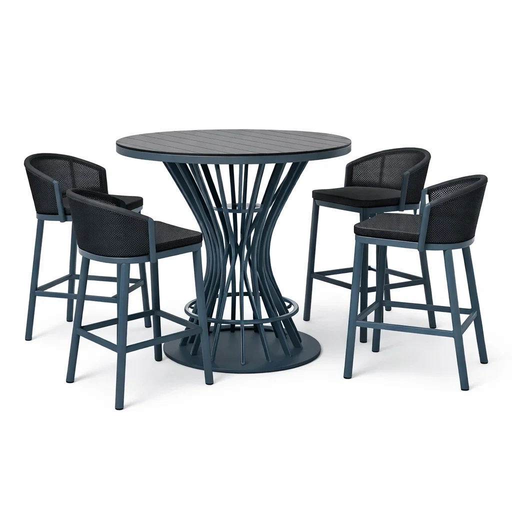 Set tavolo e sgabelli da bar rotondo in Alluminio con Quattro Sgabelli-HOMESOOTHE