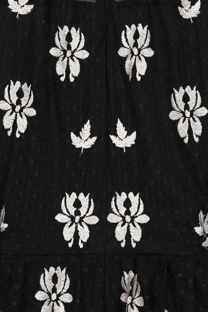 Black Leaf Embroidered Tiered Maxi Dress