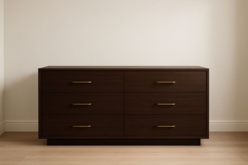 Commode 6 Tiroirs Bois avec Poignées Métalliques Chêne Foncé