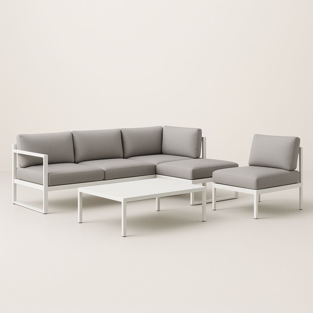 Ensemble de salon d'angle en aluminium avec tissu gris 4 pièces