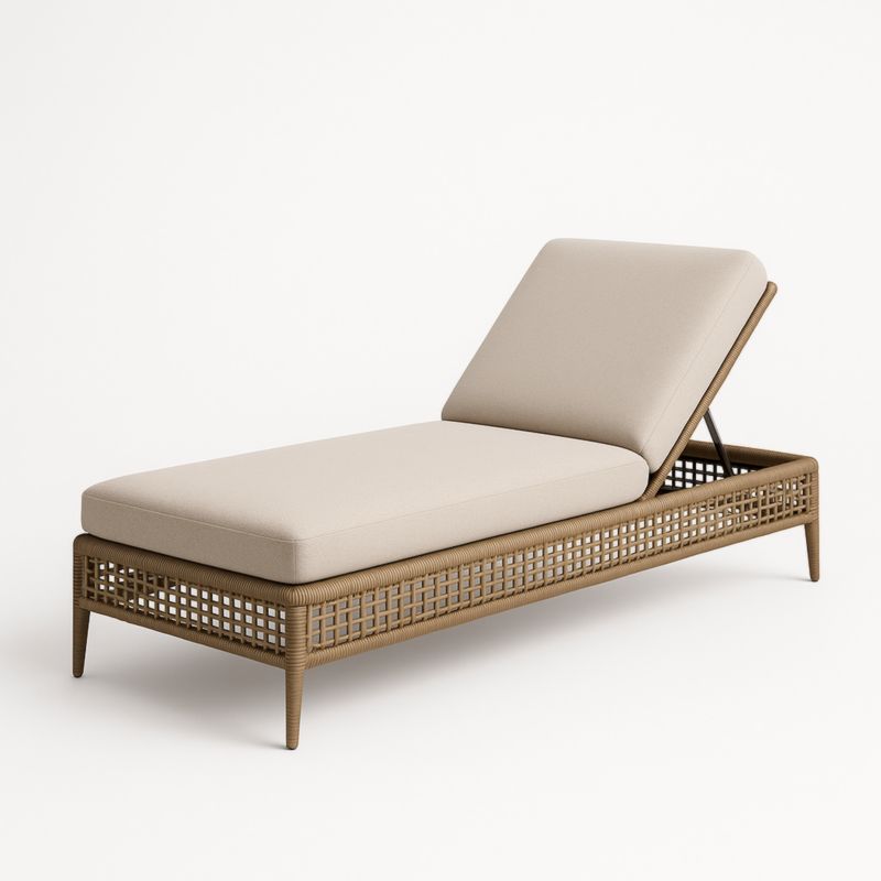 Chaise Longue en Aluminium et Résine Tressée Beige