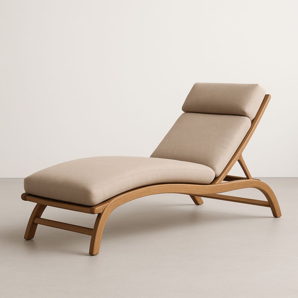 Chaise longue en bois et tissu beige 200x70x85 cm