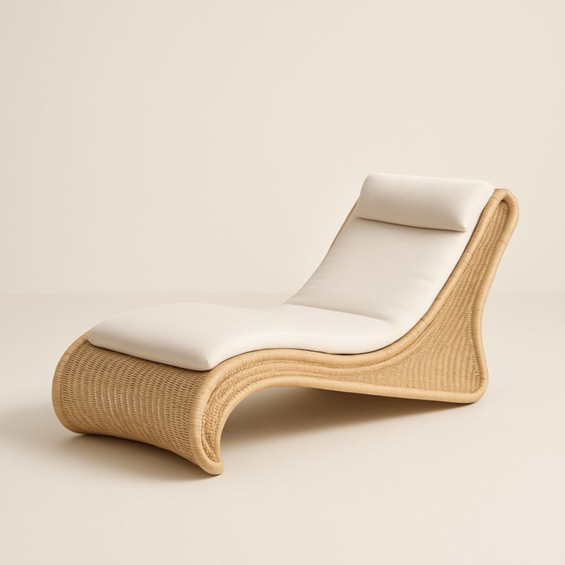 Chaise Longue en Résine Tressée avec Coussin Blanc