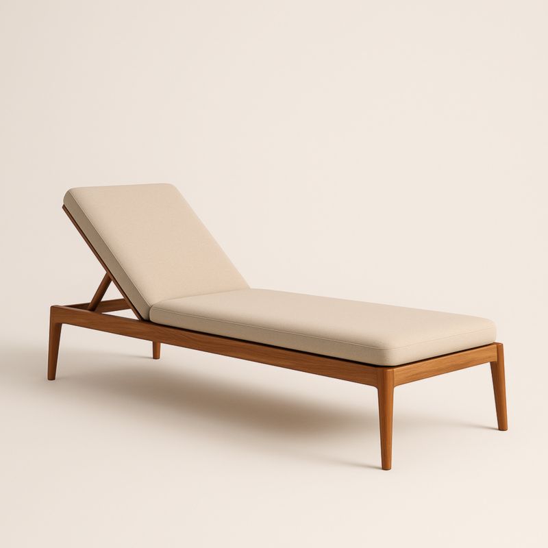 Chaise Longue en Bois avec Coussin en Tissu Beige