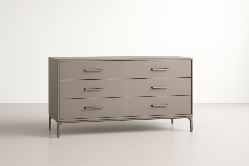 Commode rectangulaire métal taupe 6 tiroirs 150x45x80 cm