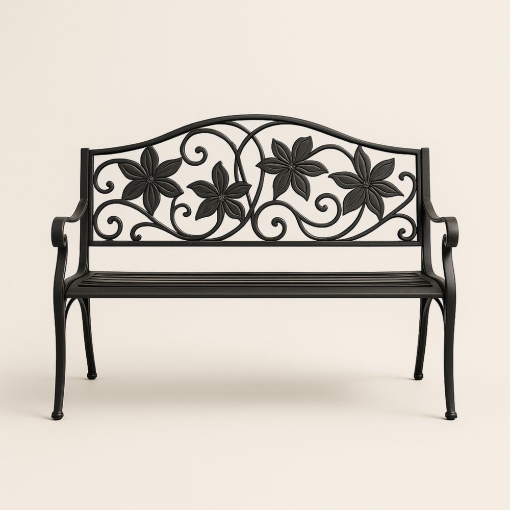 Banc en métal avec motif floral 120 cm Noir