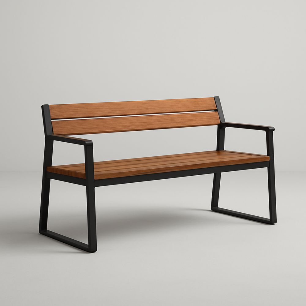 Banc en bois et métal noir 150 cm
