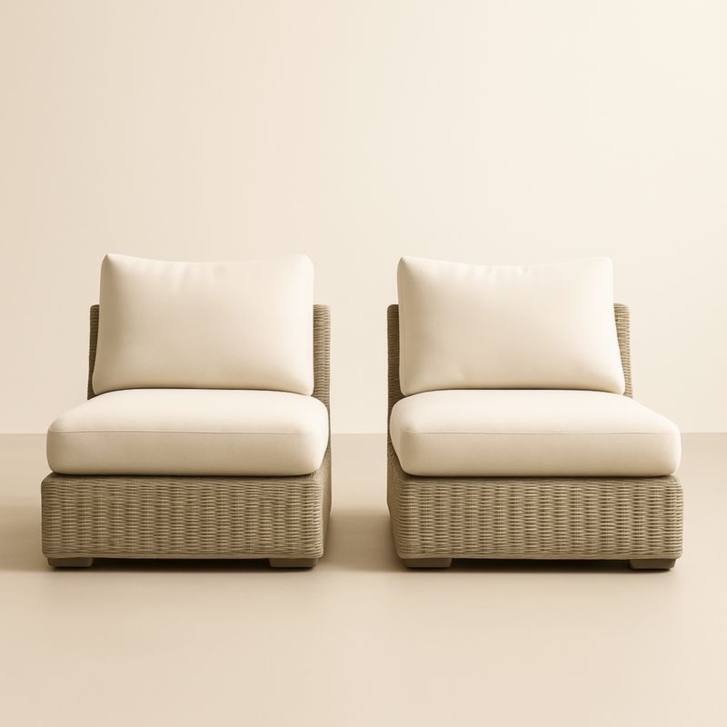 Set de Deux Chaises Modulaires en Rotin avec Coussins Amovibles Crème 80x80x72 cm