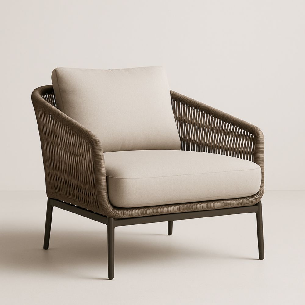 Fauteuil en Rotin synthétique Beige et Marron avec Structure en Métal