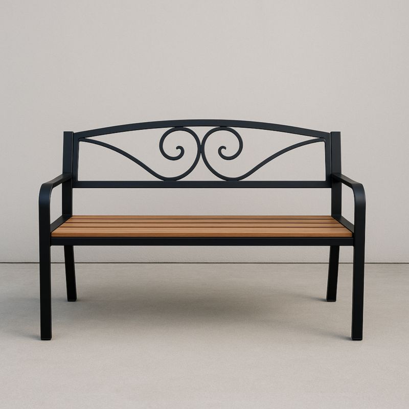 Banc de jardin en métal et bois avec motif volutes 120cm Noir/Marron