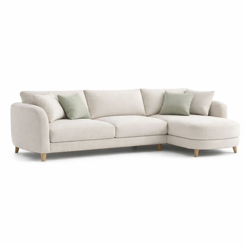 Canape d angle rembourre tissu clair avec meridienne droite