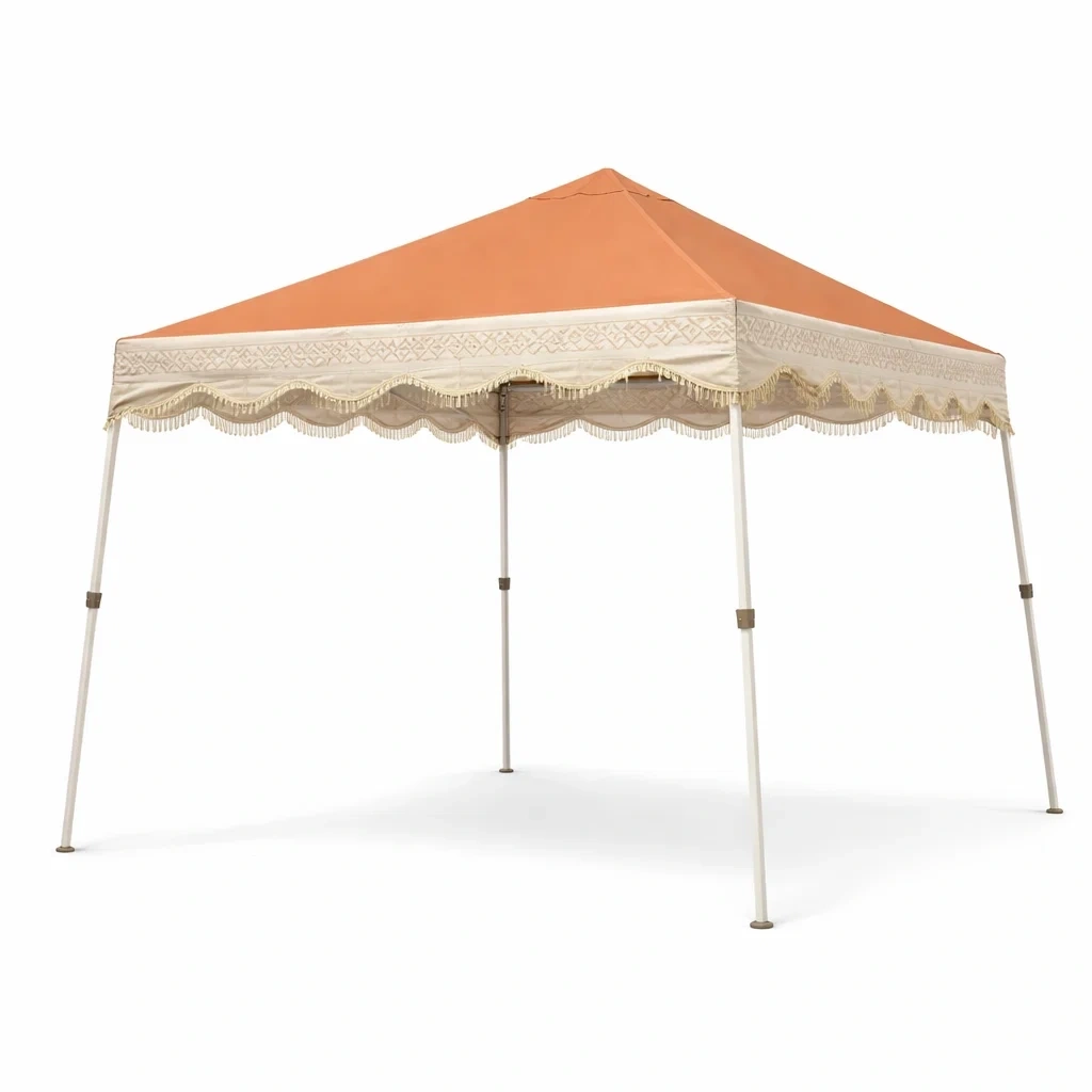 Tonnelle de jardin rectangulaire avec toit textile et franges decoratives-EaseUnit