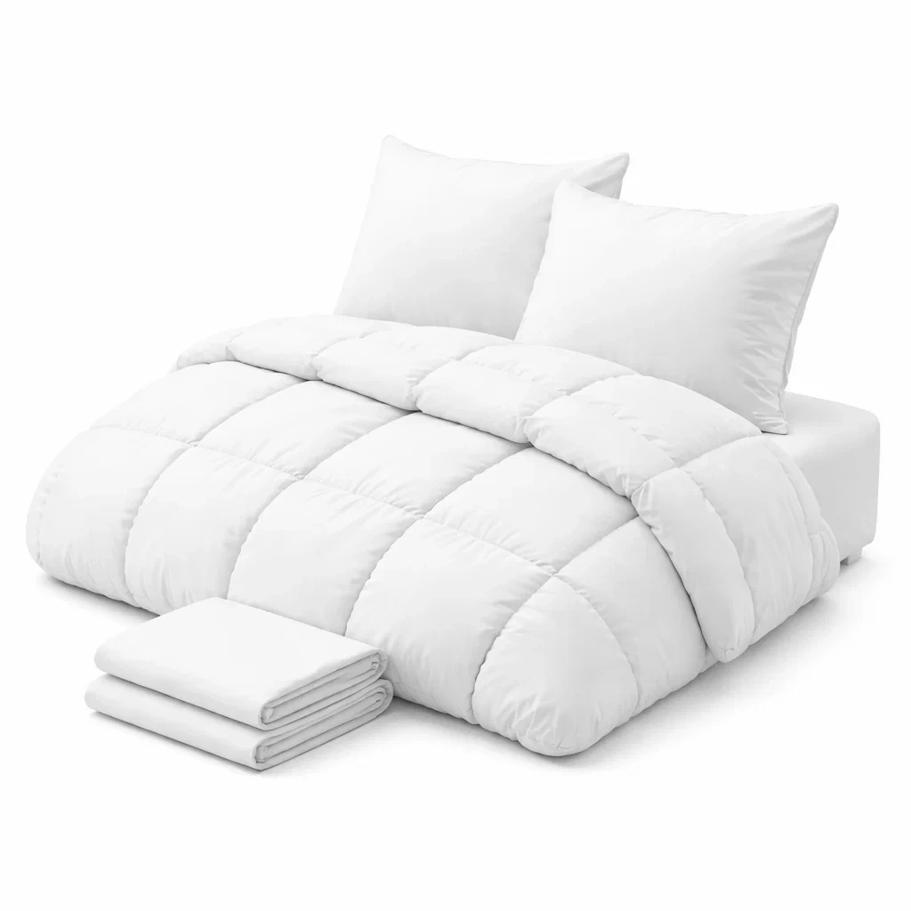 Couette blanche avec drap et taies ensemble literie confort quotidien-EaseUnit