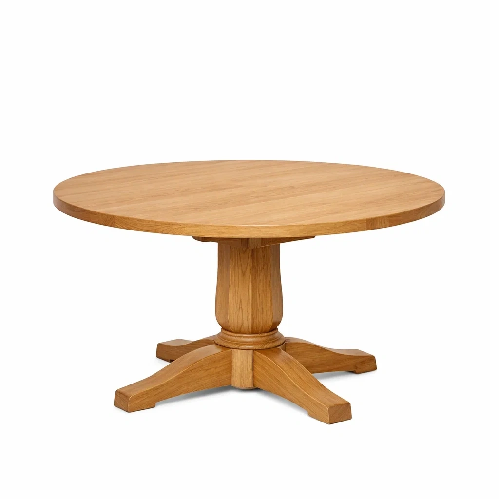 Table ronde en bois massif avec pied central stable-EaseUnit