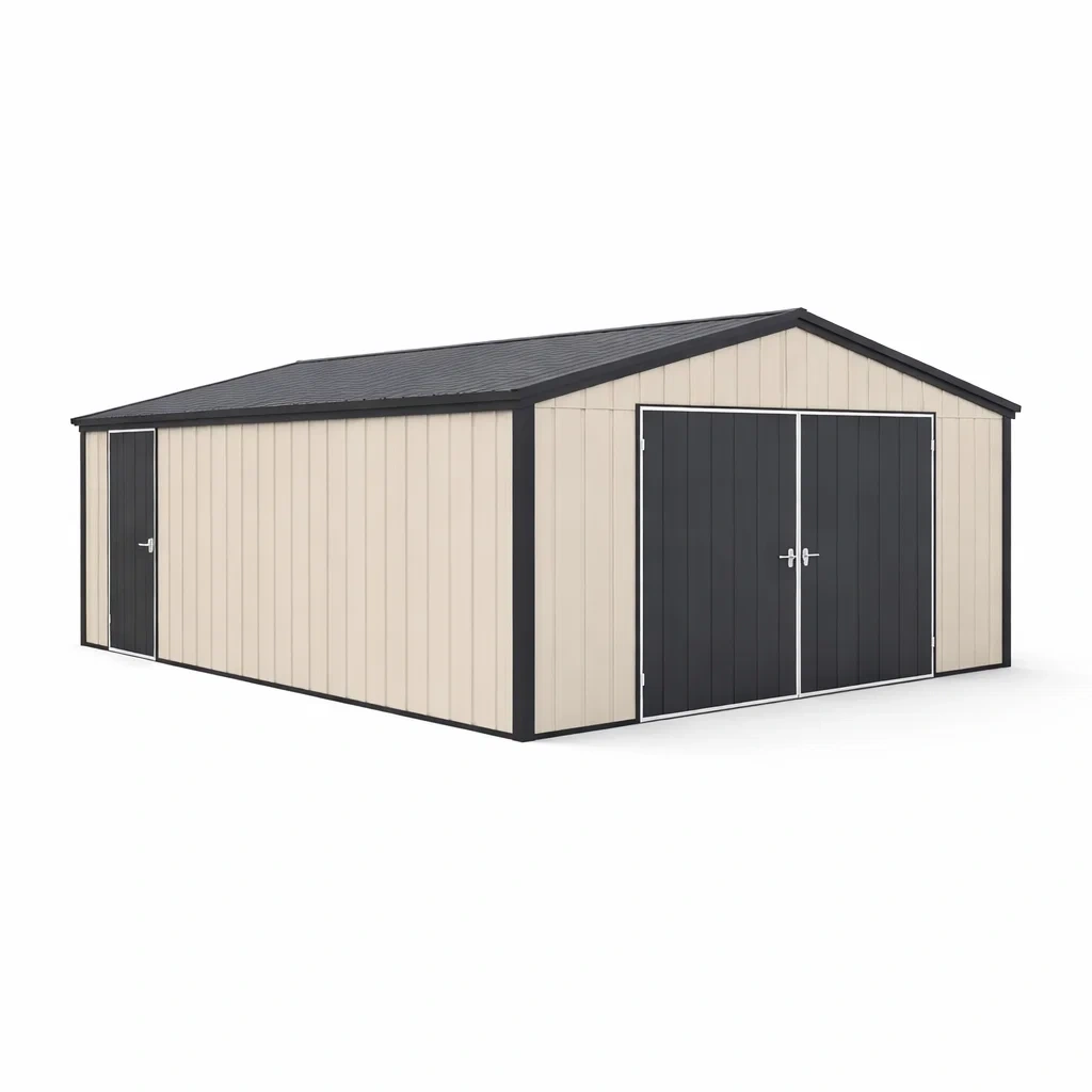 Garage de jardin en acier double porte beige et noir-MistHaus