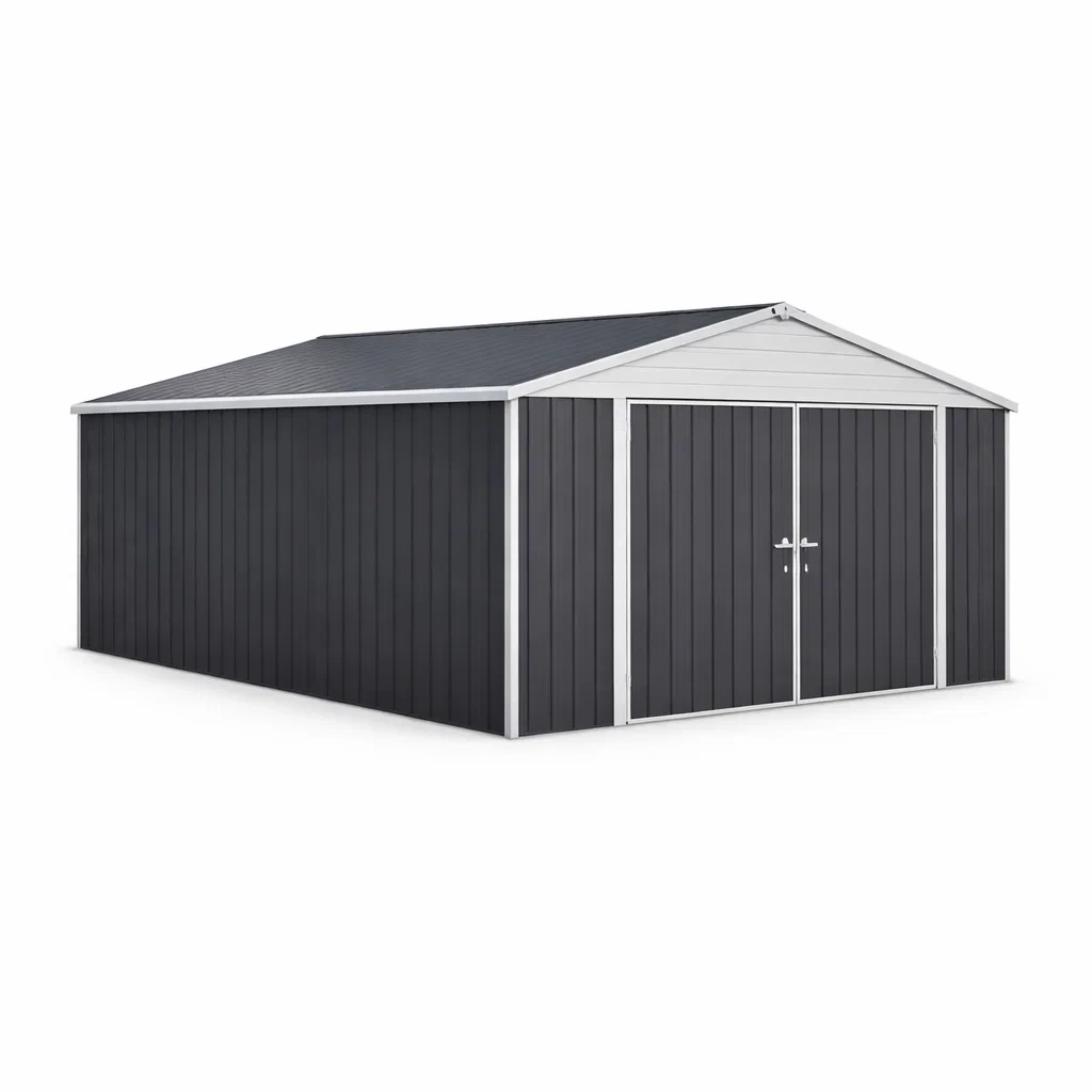 Abri de rangement metal gris fonce avec portes doubles-MistHaus