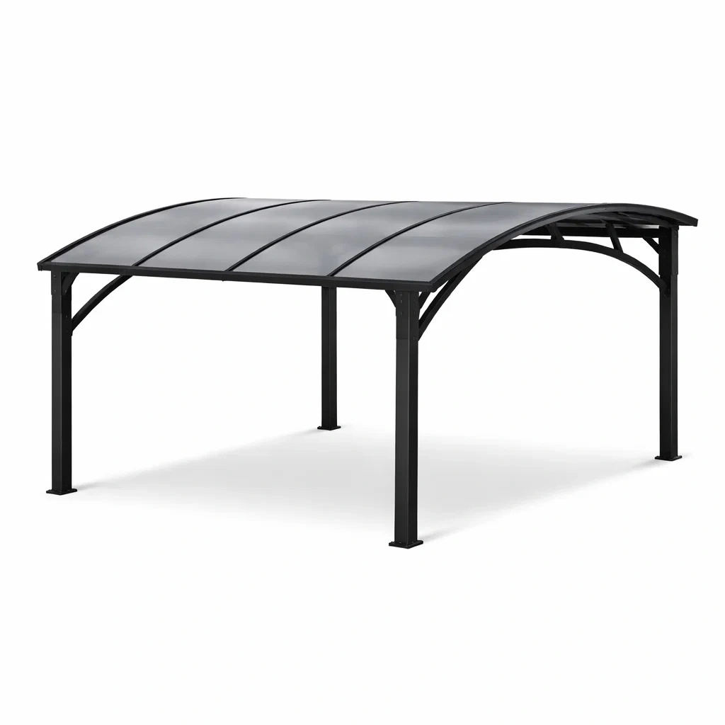 Carport auto en acier noir avec toit arquee-MistHaus
