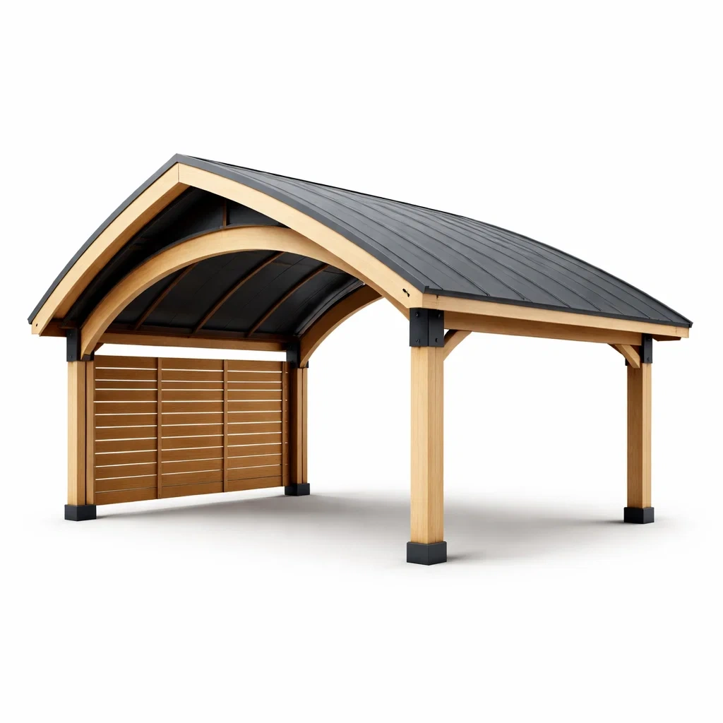 Carport en bois avec toit arquee et panneau lateral-MistHaus