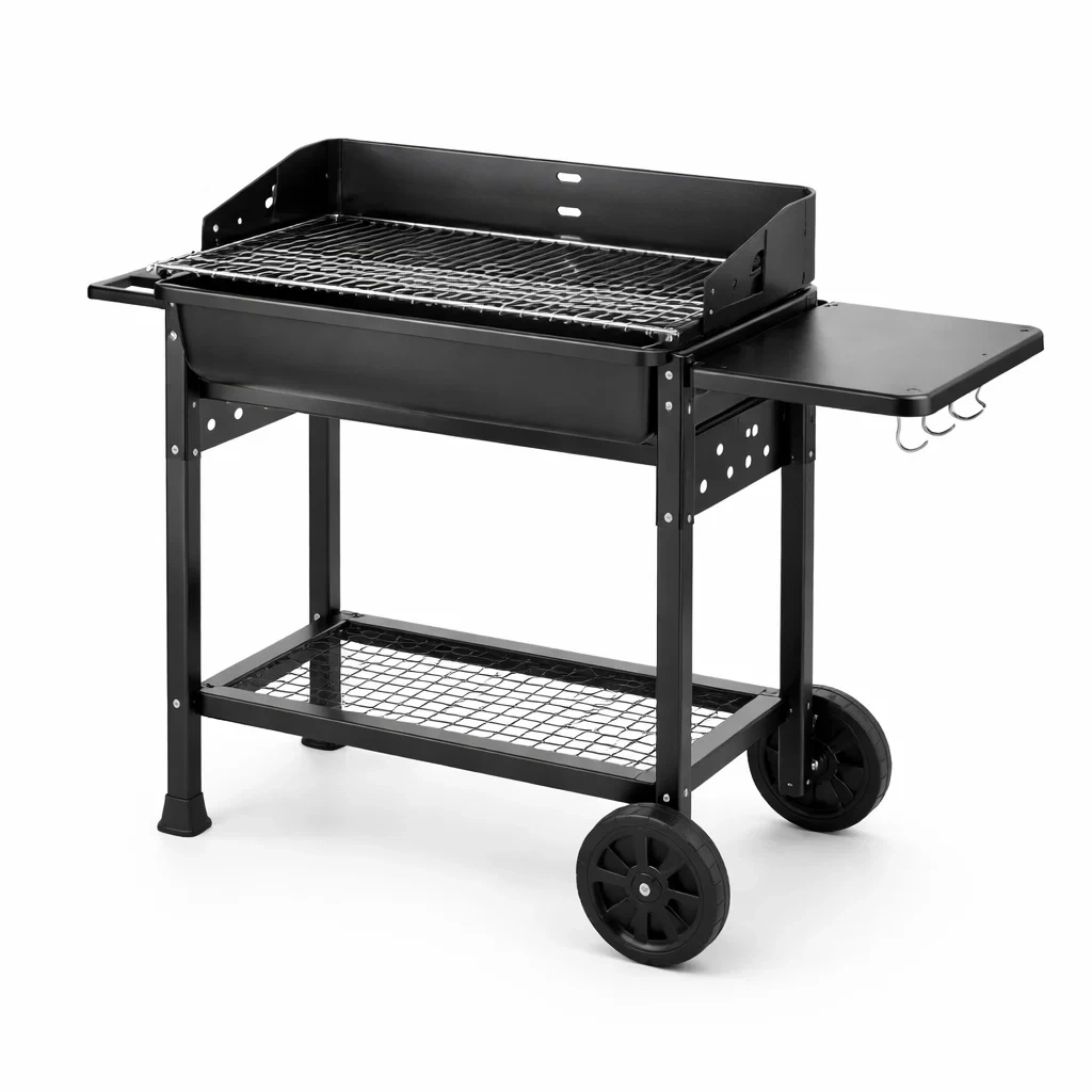 Barbecue charbon rectangulaire avec roues et tablette laterale-MistHaus