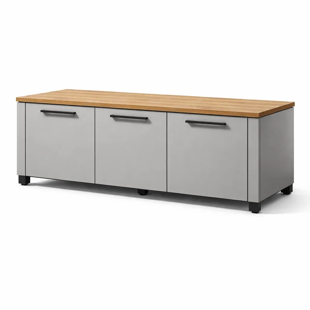 Meuble bas cuisine gris avec plateau bois et portes-MistHaus