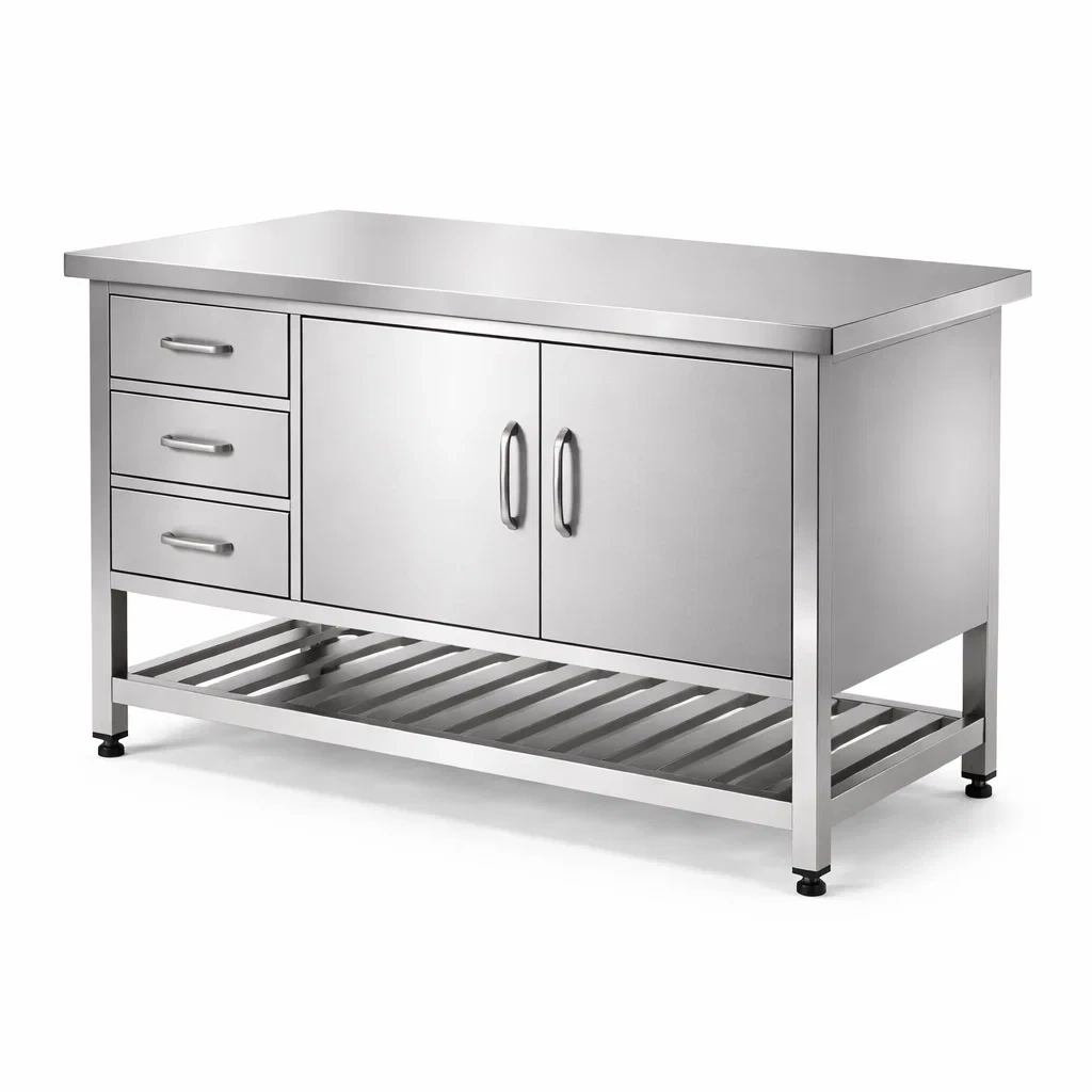 Ilot cuisine inox professionnel avec rangements inferieurs-MistHaus