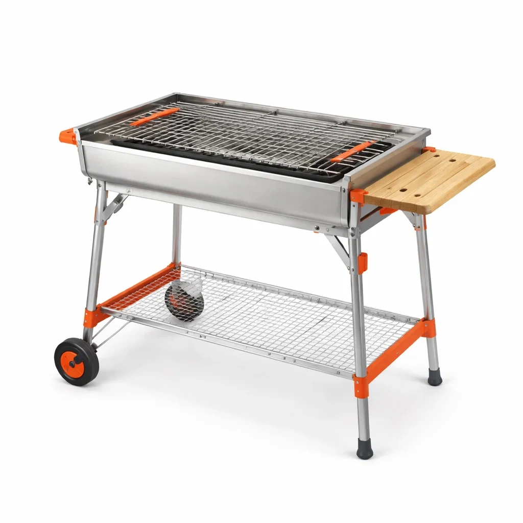Barbecue pliable a charbon avec roues-Argent-SimplyHeir