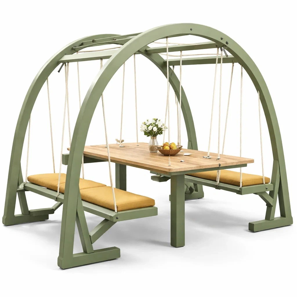 Table suspendue exterieure structure arche vert sauge-SimplyHeir