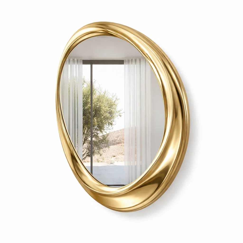 Miroir mural ovale design cadre dore