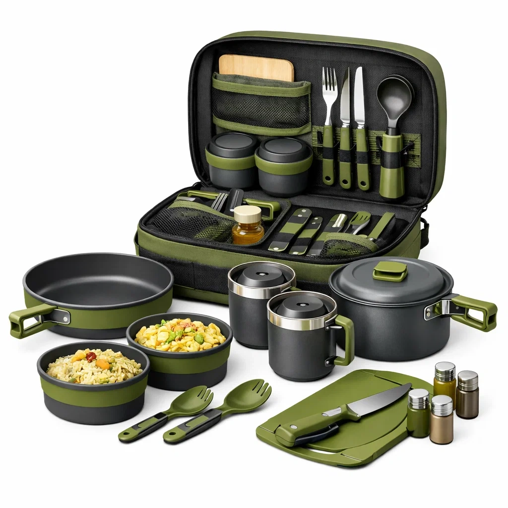 Set de cuisine camping multifonction avec mallette compacte