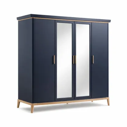 Armoire moderne bleu a quatre portes miroir-LayoutLuxe