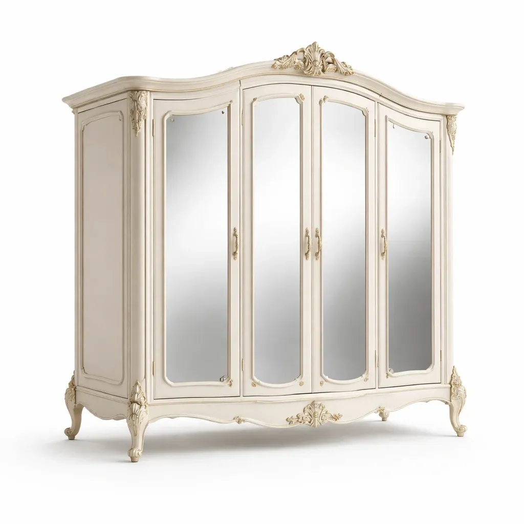 Grande armoire blanc a quatre portes miroir style classique-LayoutLuxe