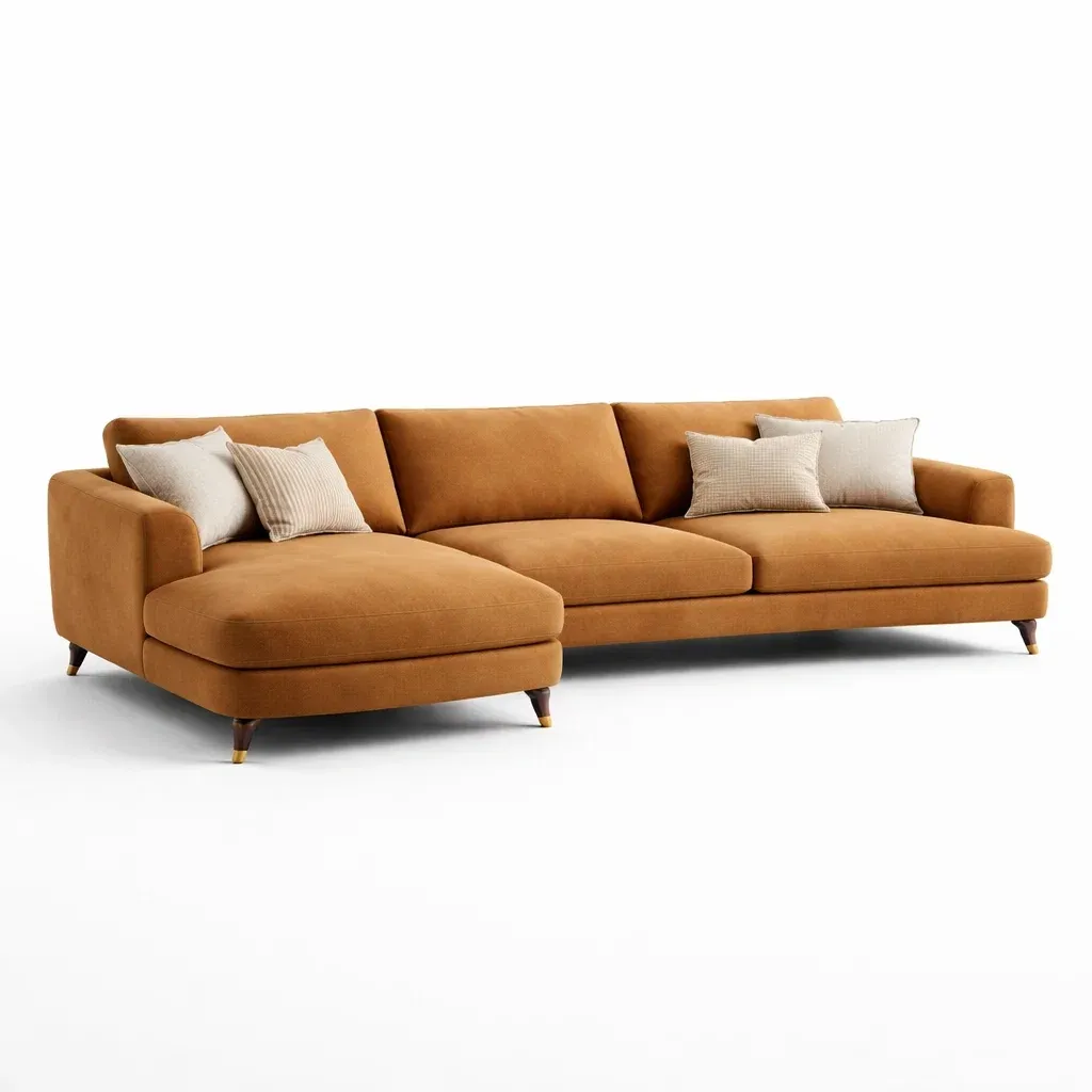 Canape angle contemporain tissu marron clair-LayoutLuxe