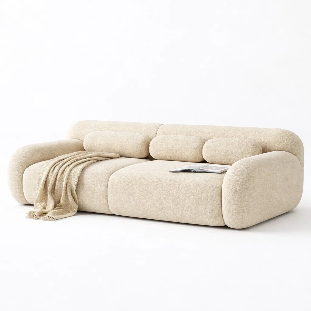 Canape contemporain tissu beige a trois places larges-LayoutLuxe